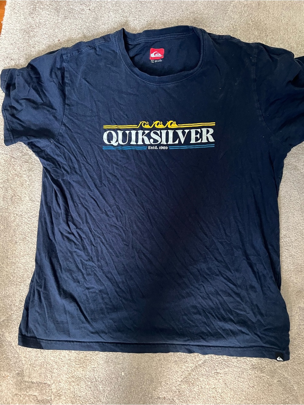 Quiksilver Navy Short-Sleeve Logo Tee with Yellow & Blue Accents